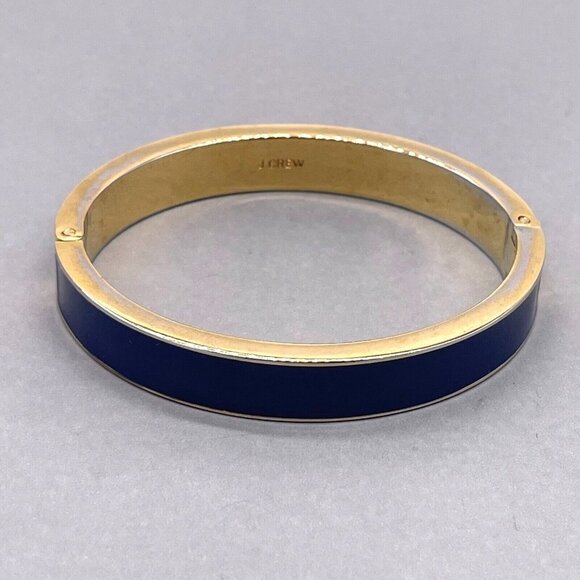 J. Crew Blue Enamel Hinged Bangle Bracelet Gold Tone - Picture 5 of 7